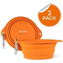 Mighty Paw Collapsible Travel Bowl Set, Food Safe Silicone Dog Bowl, Bonus Carabiner Clip for Hiking, Camping or Walking, Lightweight and Leakproof Dog Travel Bowl, Orange, 27 Oz, 2 Pack