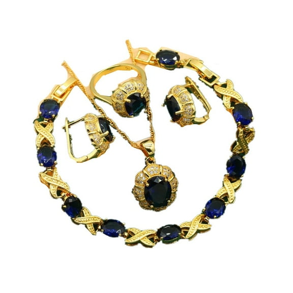 Giffor 5pcs Elegant 18K Plated Gold Jewelry Set For Women,Stud Earrings, Bracelet,Rings And Necklace Set,For Weddings,Party,Birthday Gifts