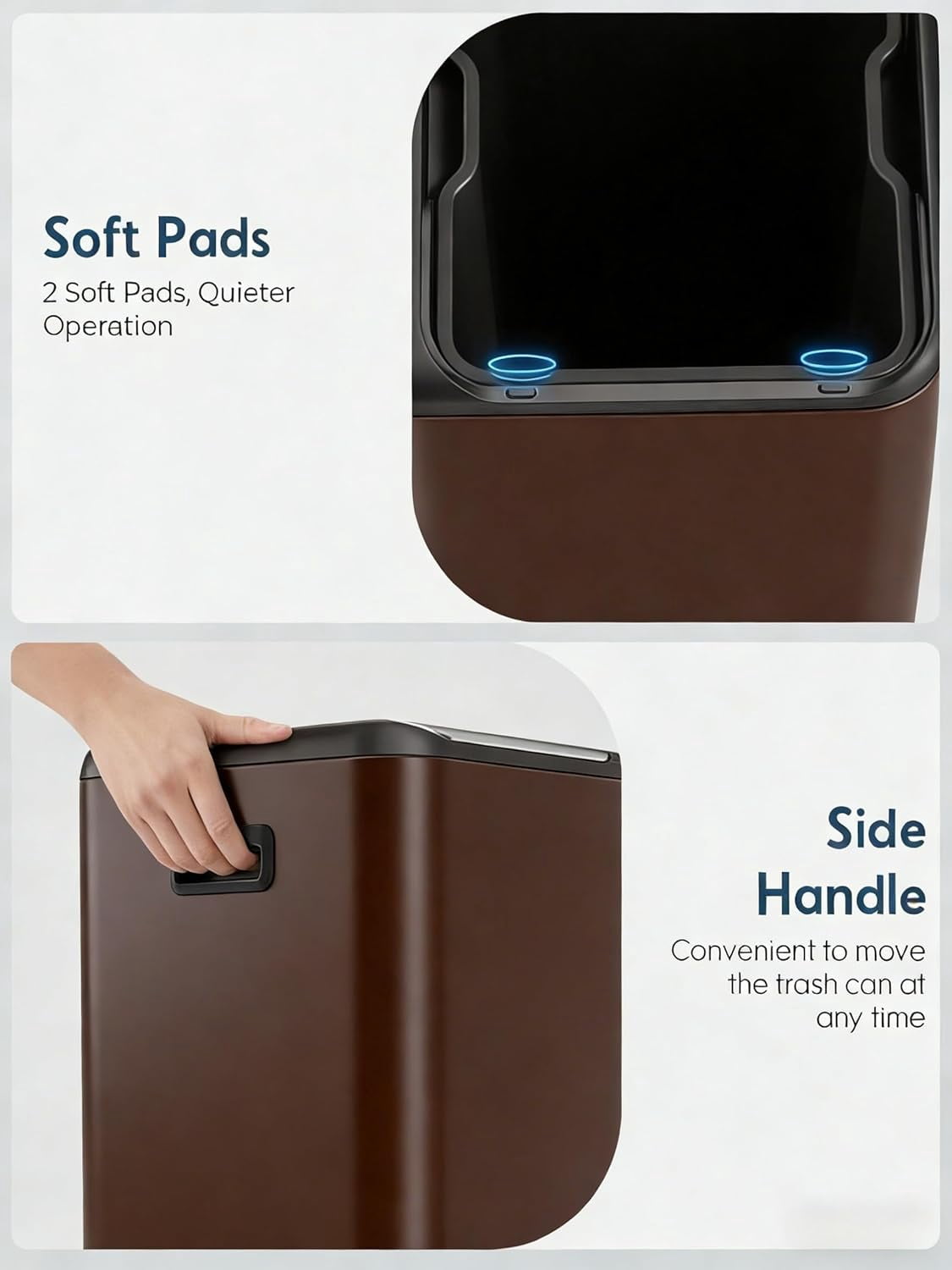 Arlopu 16 Gal Dual Kitchen Trash Can w/2 Built-in Box for Odor Contro Recycle Waste Dustbin Soft-Close Lid