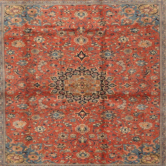 Ahgly Company Indoor Square Traditional Orange Brown Medallion Area Rugs, 6' Square