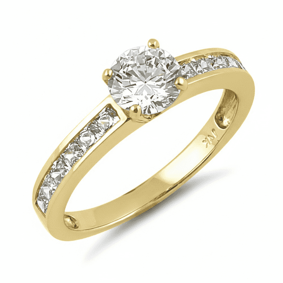 Vinali 14K Solid Yellow Gold .084ct Round Cz Engagement Ring for Women - Size 5