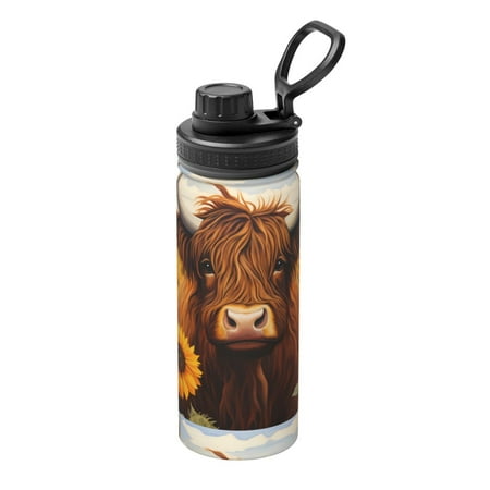 

Fuzoiu Countryside Sunflower Cow Print 18oz Sports Insulated Kettle Stainless Steel Vacuum Water Bottle Leakproof Sport Flask