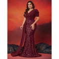 thumbnail image 2 of AURA Plus Size Evening Dress V Neck Short Sleeve Slim Fit Party Long Skirt Beaded Polyester, 2 of 7