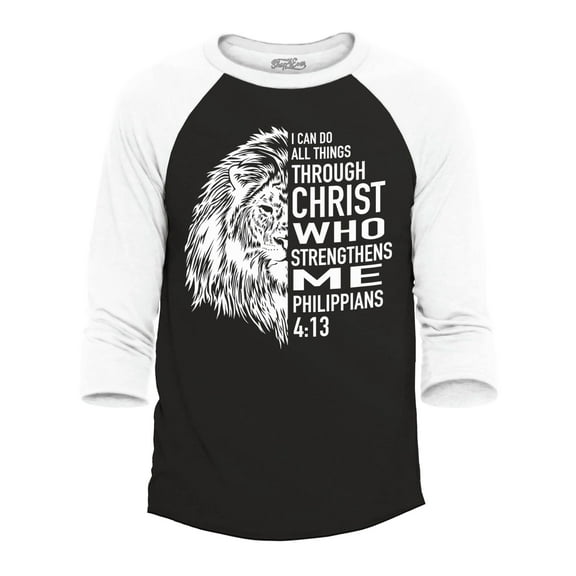 Shop4Ever Men's Philippians 4:13 Lion Verse I Can Do All Things Raglan Baseball Shirt XXX-Large Black/White