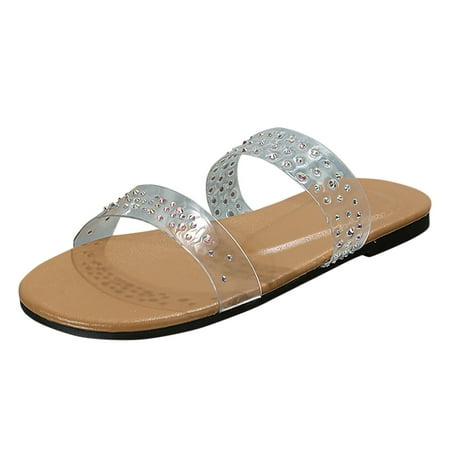 

KI-8jcuD Women S Slippers Ladies Fashion Summer Transparent Rhinestone Decoration Comfortable Flat Beach Sandals Fuzzy Slippers Women Wedge Slippers For Women Fun Slippers For Women Size 9-10