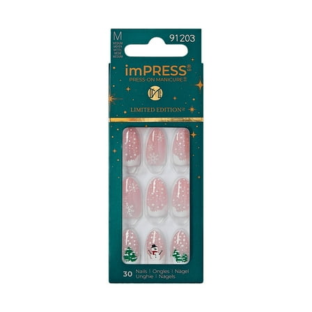 imPRESS Holiday Press-On Nails, Love at Frost Sight, Neutral, Medium, Almond Shape, 30 Ct.