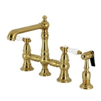 Kingston Brass KS7277BPLBS Bel-Air Two-Handle 4-Hole Deck Mount Bridge Kitchen Faucet with Brass Side Sprayer in Brushed Brass