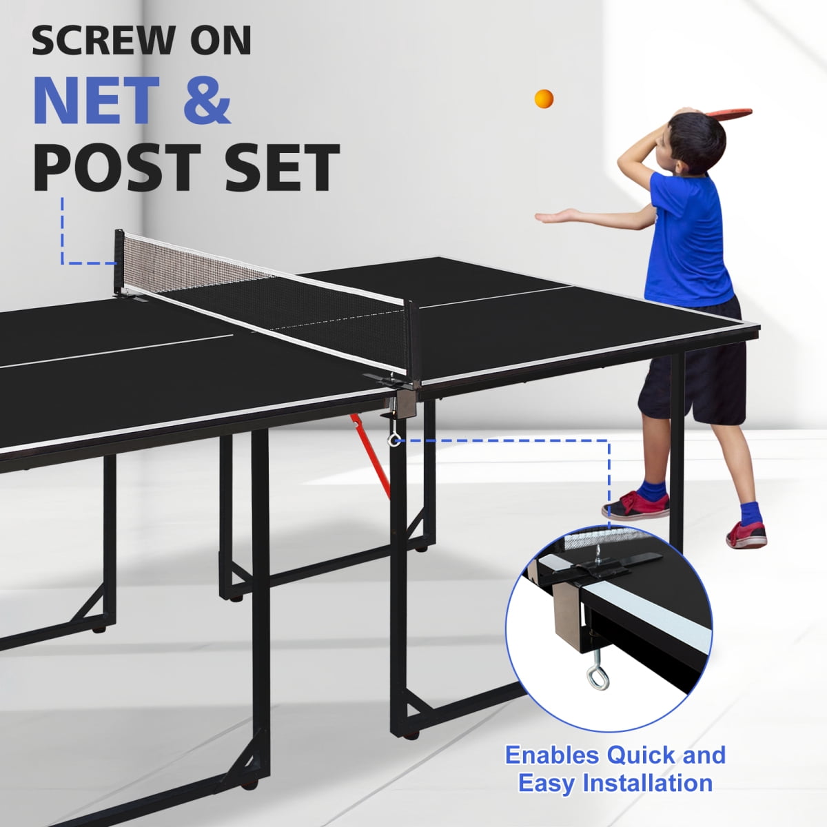 6ft Foldable Table Tennis Table Set with Net Paddles and Balls Black Tabletop Black Legs