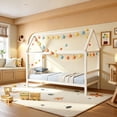 thumbnail image 2 of SESSLIFE House Bed with Fence, Wood House Bed, Floor Bed Frame, Twin Canopy Bed for Bedroom, No Box Spring Needed (White), 2 of 7