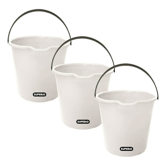 Superio 3-Pack Plastic Cleaning Bucket for Home, 2 Gallon Pail for Mopping with Large Spout - Bucket for Floor Mopping, Car Wash - Bowls for Camping, Fishing
