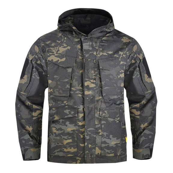 Aloohaidyvio Men's Camouflage Rain Jacket Waterproof Windbreaker Running Cycling Golf Hiking Gear Hood Lightweight Jacket