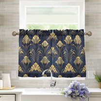 Yayeee Kitchen Curtains Light Filtering 27"x36" Rod Pocket Short Cafe Window Panel, Gold Art Pattern