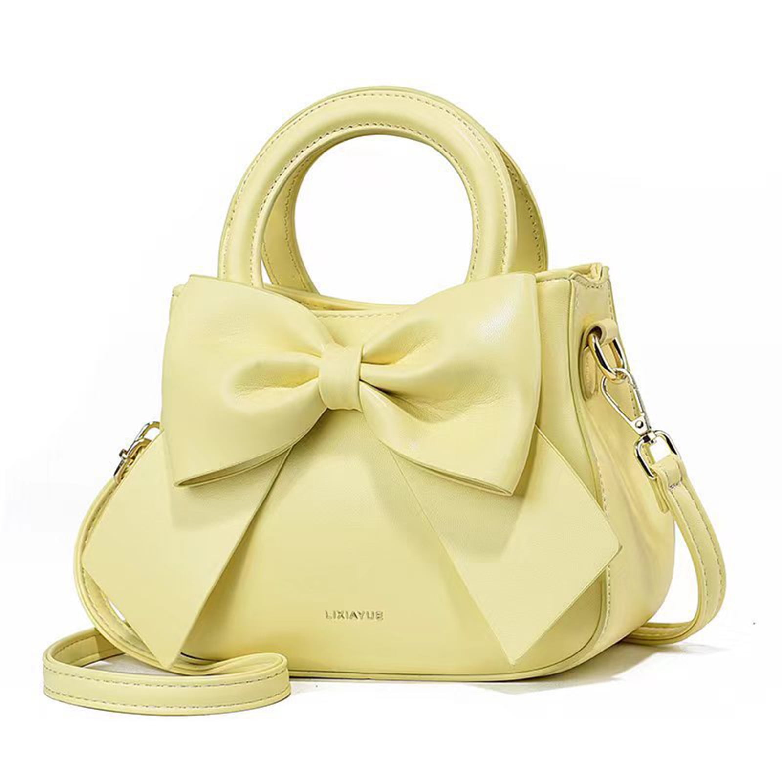Modstep Women Mini Crossbody Purses Fashion Bow Leather Top Handle Shoulder Bags with Detachable Strap Ladies Daily Handbags Yellow
