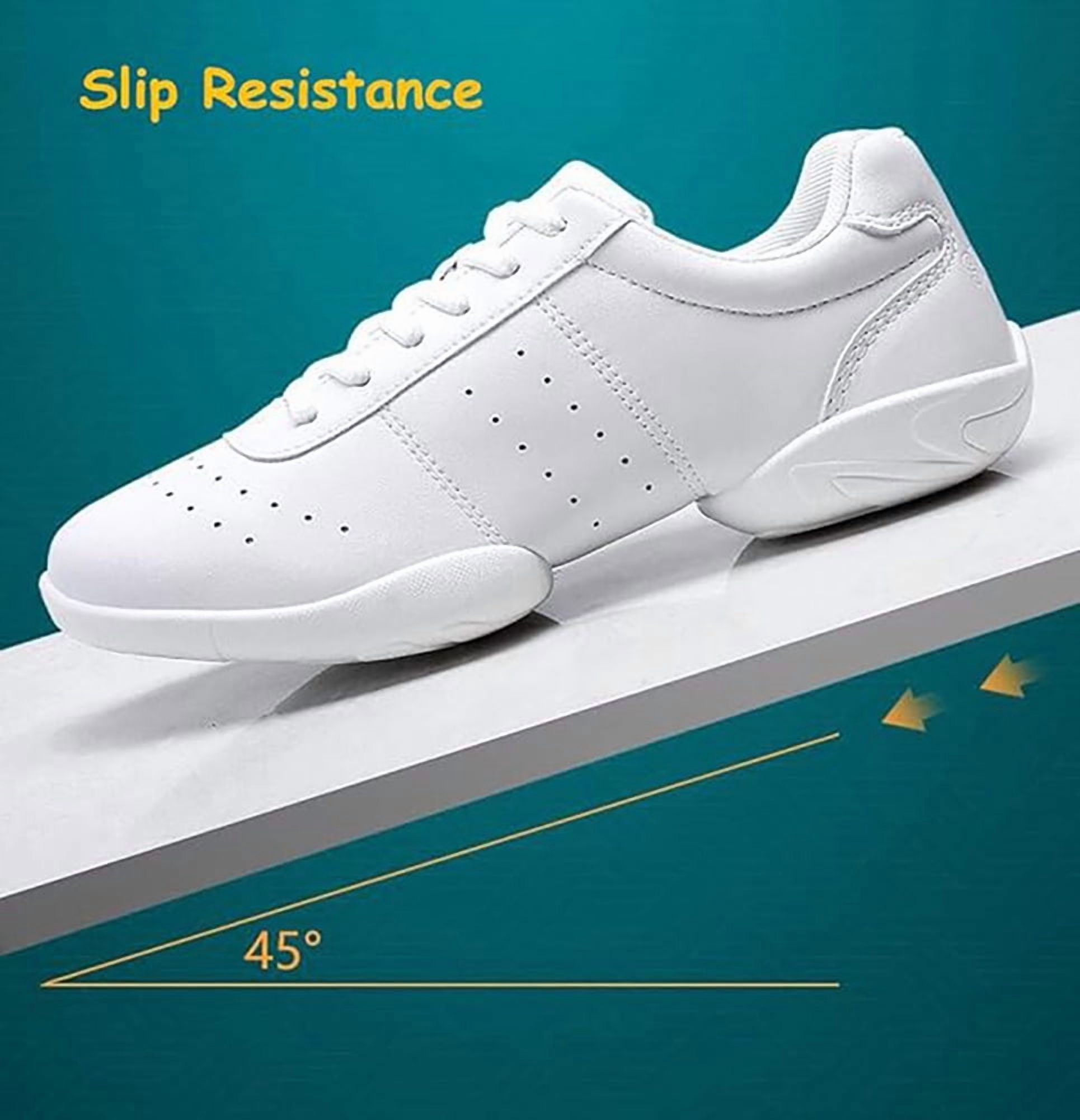 kkdom White Cheerleading Shoes Athletic Dance Sport Training Shoes Competition Tennis Sneakers Cheer Shoes Size 6