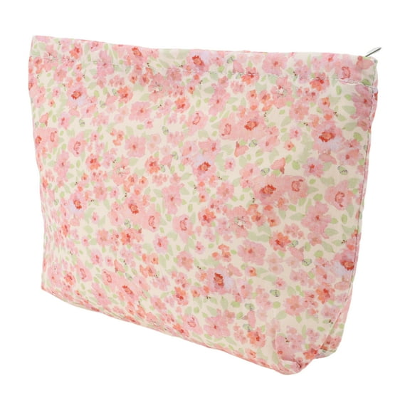 1 Pc Women Portable Floral Clutch Makeup Bag for Travel Vacation Camping Pink Cotton