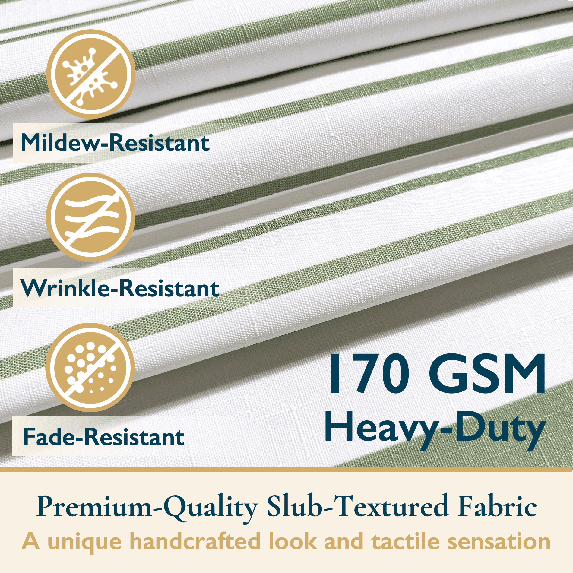 ComfiTime 13-Piece Tassel Shower Curtain Set with Hooks – Heavy-Duty Fabric Cloth, Boho Farmhouse Bathroom Curtain, Striped Hotel Luxury Linen, Water-Repellent, Machine-Washable, 72” x 72”, Green