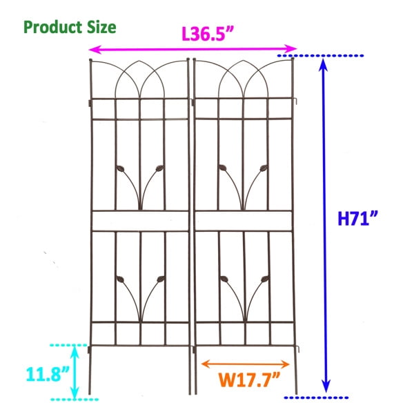 4 Pack Metal Garden Trellis 71" x 17.7" Rustproof Trellis for Climbing Plants Outdoor Flower Support Brown