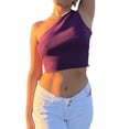 thumbnail image 6 of SAYOO Female Camisole, Solid Color One Shoulder Knitted Vest Backless Crop Tops Summer Outfit, S/M/L, 6 of 9
