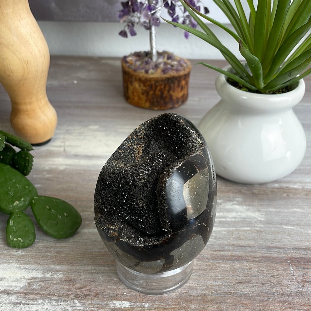 Crystal Joys Septarian Dragon Egg with Geode Center – 3" Polished Natural Stone Decor