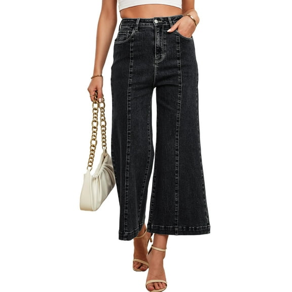 Women's Black High Waist Flared Bottom Ankle Length Jeans with Seam Detail | [ZhiHiMeRi] | 10