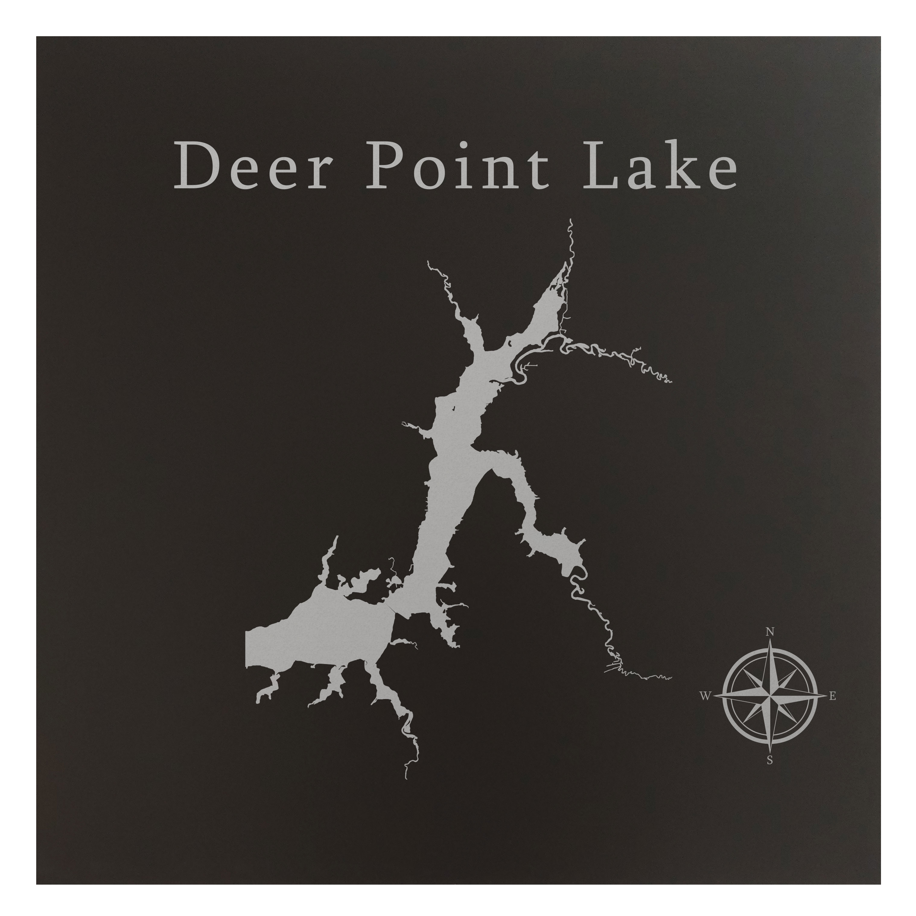 Deer Point Lake Map 24x24" Black Metal Wall Art Office Decor Gift