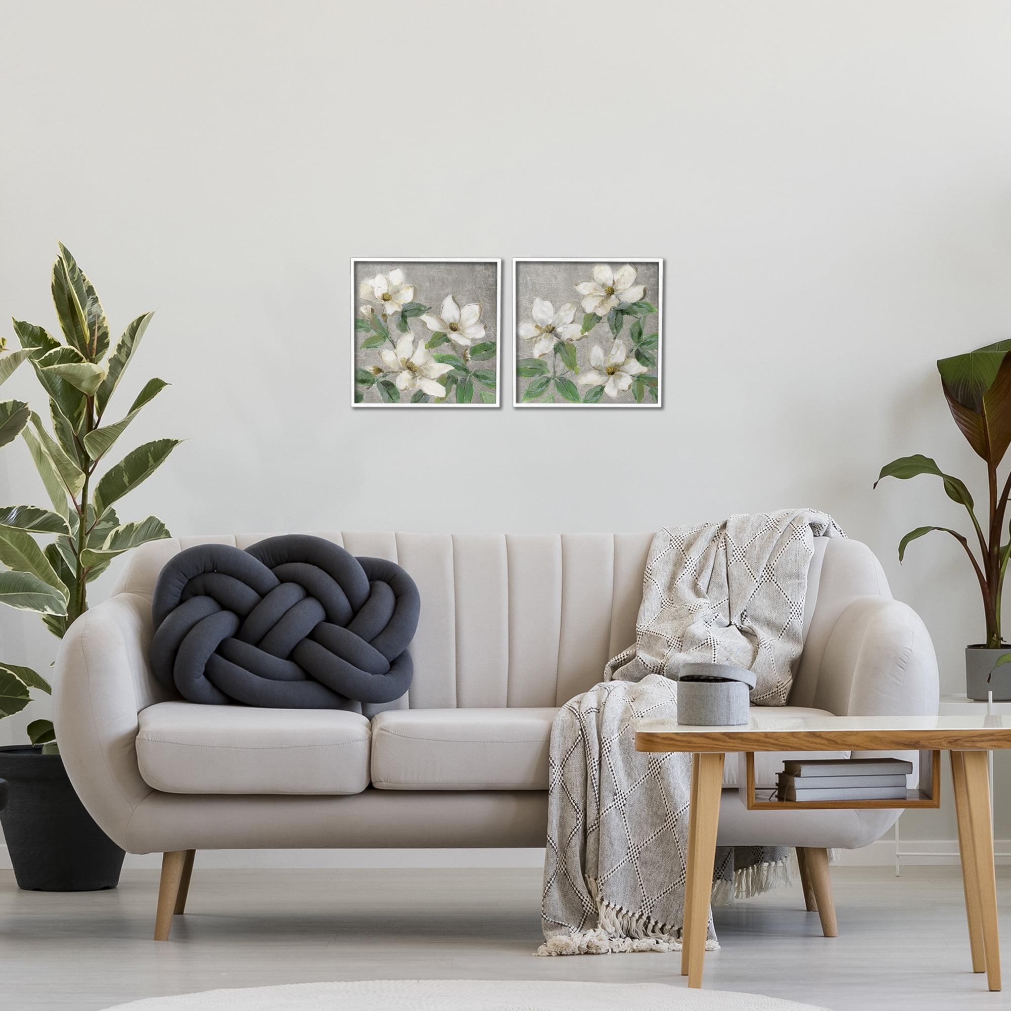 Stupell Industries Blooming Ivory Magnolias 2 Piece White Framed Giclee Art Set, design by Sally Swatland