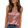 thumbnail image 6 of Laqbezok Women's Satin Sleeveless Shirt, Silky V-Neck Button Down Tank Top, Professional Office Blouse with Chest Pocket, Chic Summer Solid Color Vest, 6 of 6
