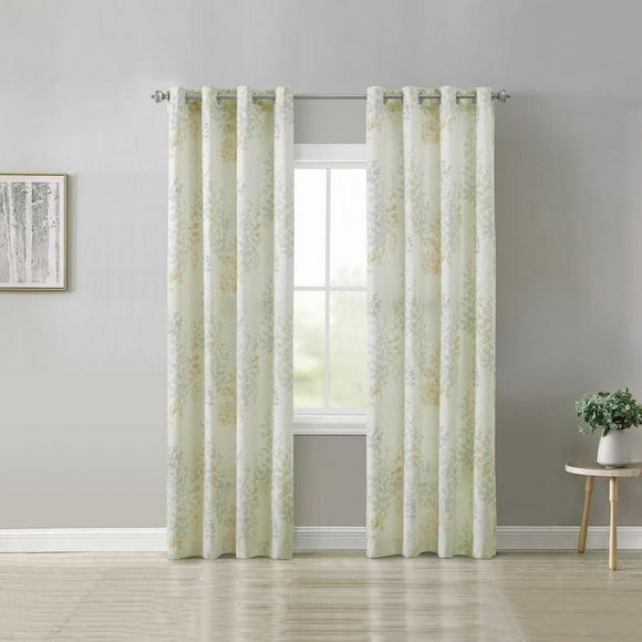 Loft Living Leszno Faux Linen Printed Leaf Grommet Single Curtain Panel Light Filtering 50" x 84" in Ivory