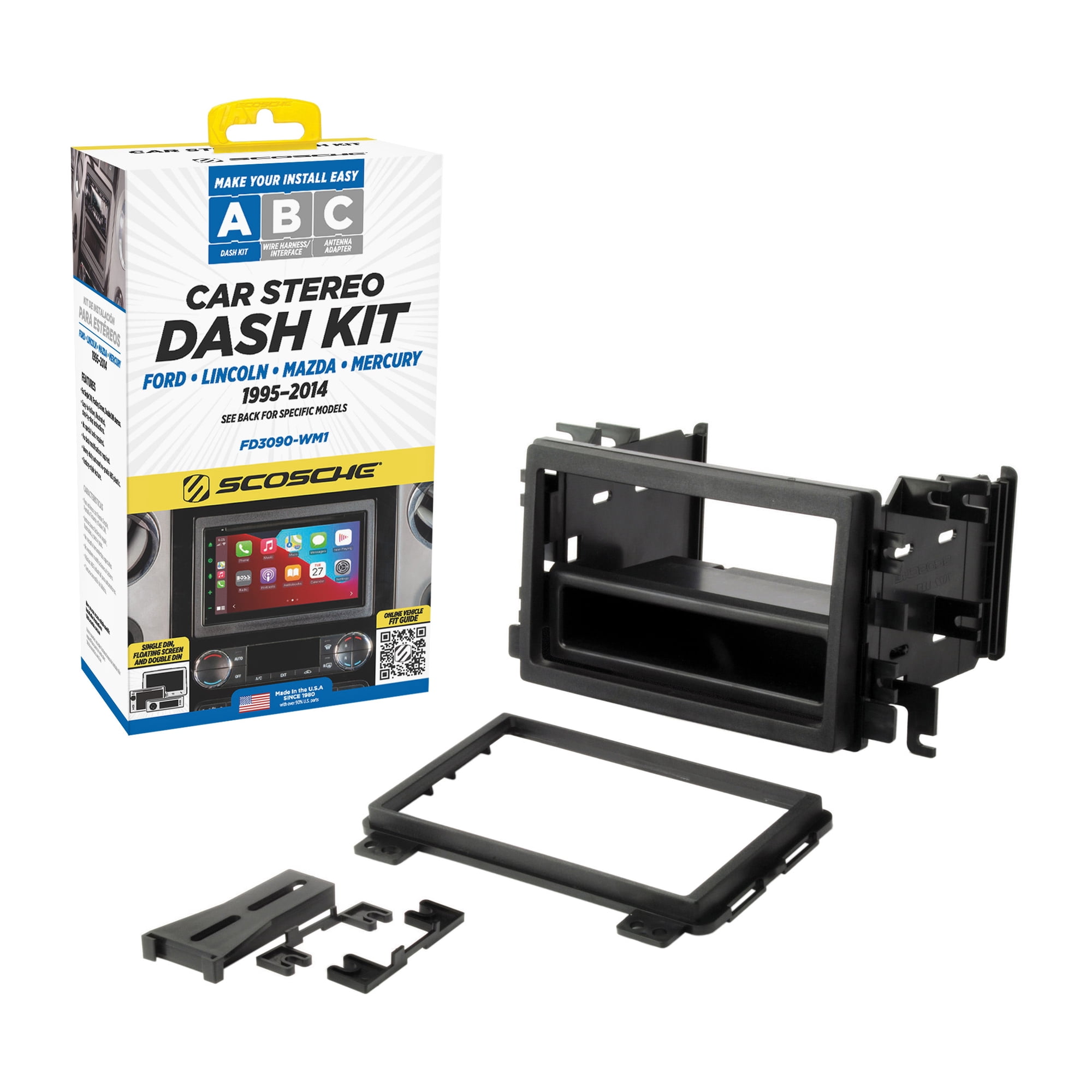 Scosche Double/Single DIN w/ Pocket Dash Kit Comp w/ ‘95-‘16 Ford/Lincoln/Mazda/Mercury Cars & Trucks FD3090