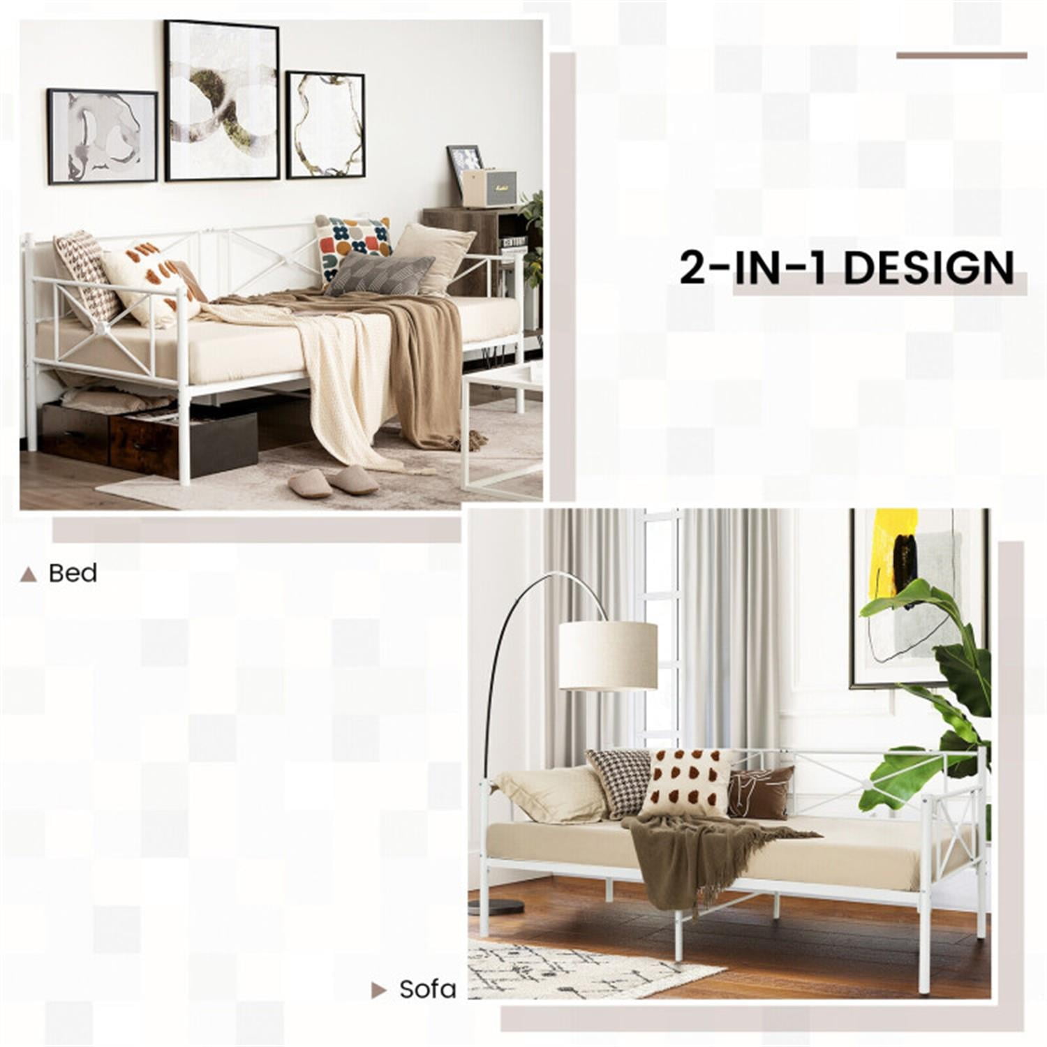 Demi Bonn Metal Daybed Frame Twin Size with Slats, Modern Bed Frame for Teens, White