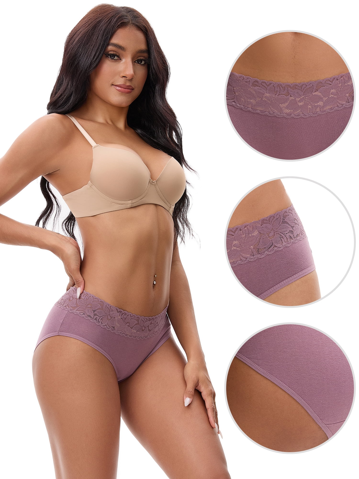 Unique Bargains Lace Mid Rise Briefs Underwear L Purple