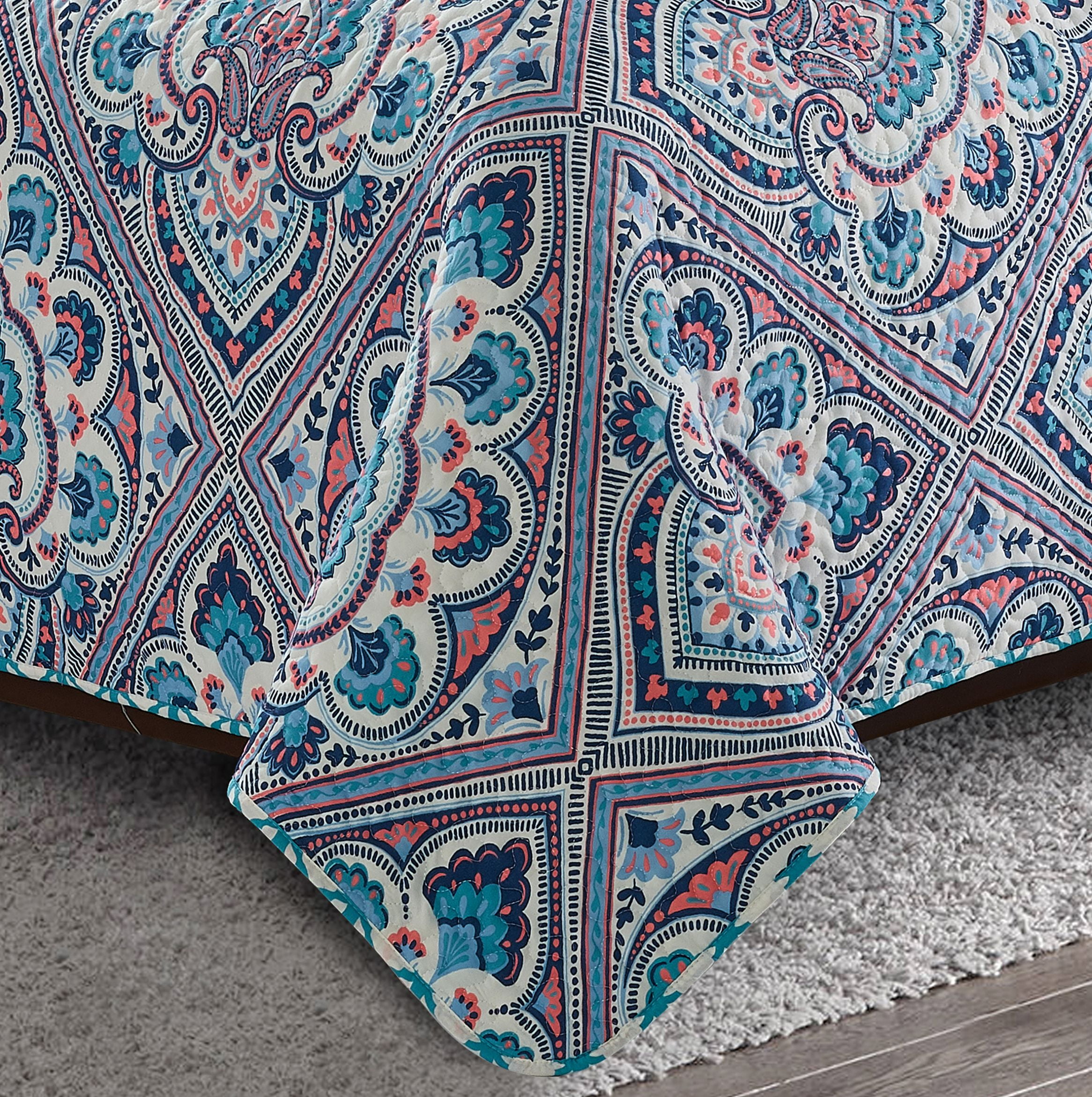 Harper Lane Paris 4-Pieces Blue Coral Quilt Bedding Sets, Twin