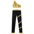 thumbnail image 4 of vastwit Kids Girls Sports Gymnastic Outfits One Shoulder Metallic Crop Vest with Leggings Jazz Dance Gold 6, 4 of 5