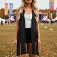 thumbnail image 2 of Long Vest for Women with Fringe Shawl Wrap Asymmetrical Hem Sleeveless Open Front Cardigan Lightweight Layering Black L, 2 of 3