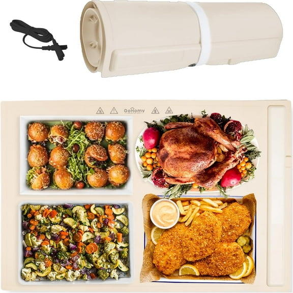 Electric Warming Trays for Food and Hot Plates, Large and Uniform Surface Heating, Foldable, Durable, 3 Temperature Levels, Can Be On for 12 Hours, Silicone Food Warmer for Gatherings