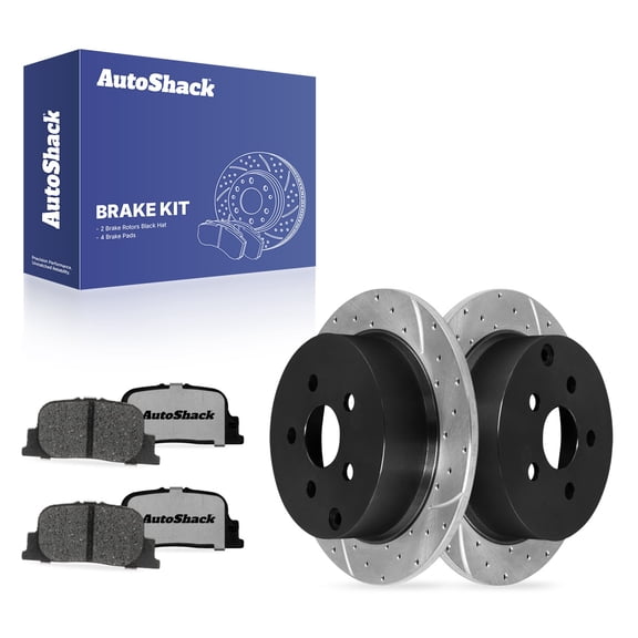 AutoShack Rear Solid Drilled & Slotted E-Coated Brake Rotors   Ceramic Pads 6-PC Brake Kit Replacement for 2005-2010 Scion tC ShadowGuard 10.57" (268.6 mm)