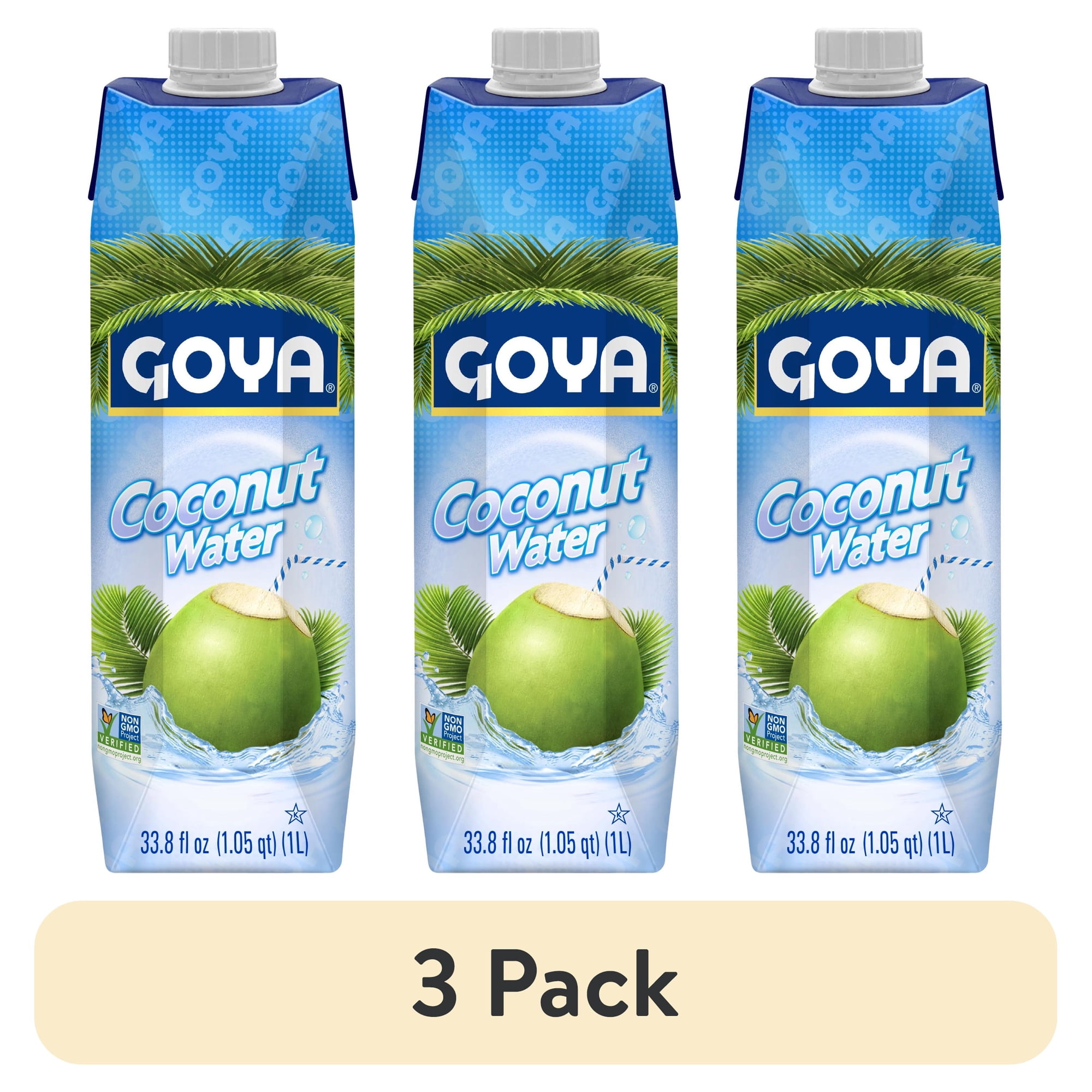 (3 pack) GOYA Coconut Water, 33.8 fl oz Carton, Tropical Beverage