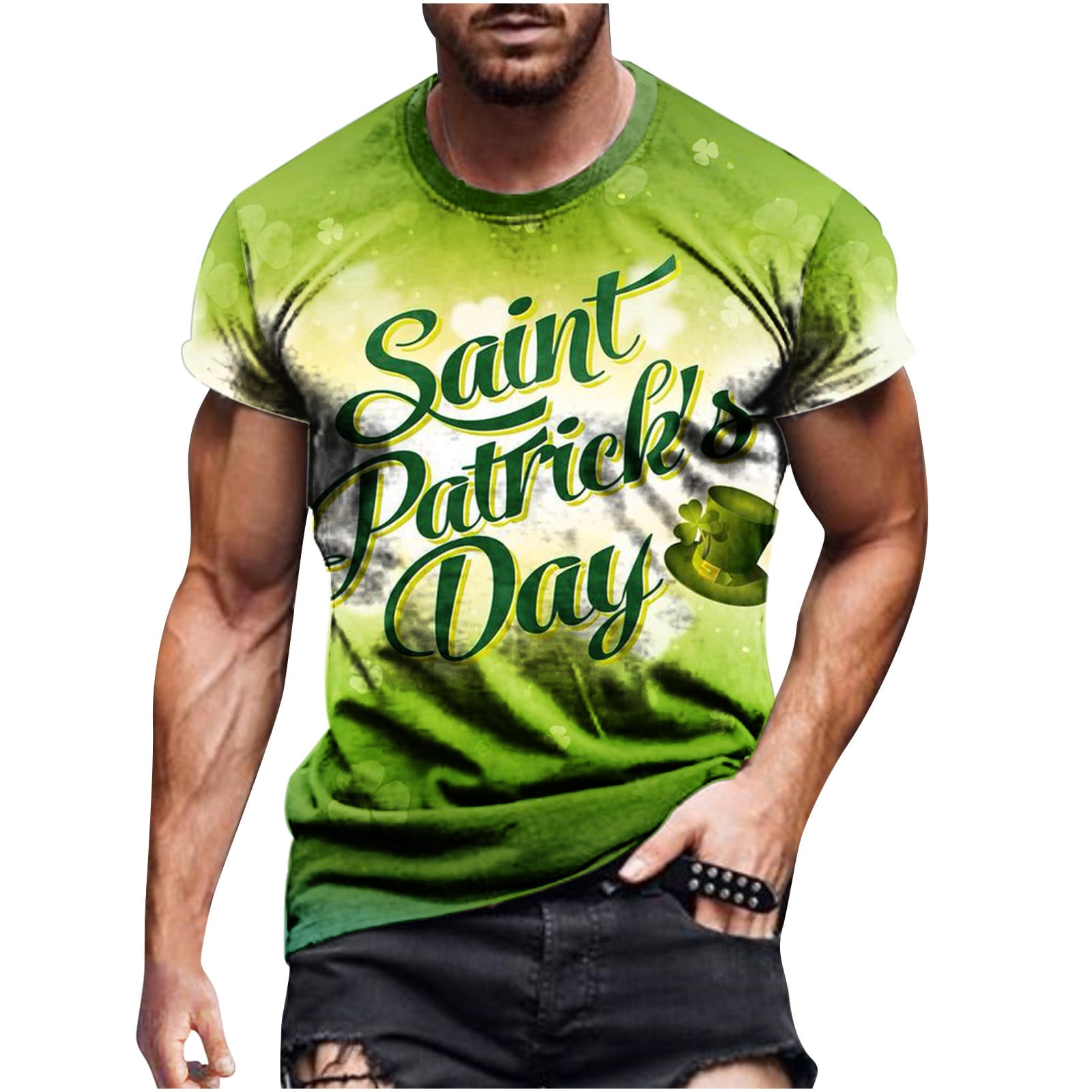 Work Shirts For Men Green Tops for Men Men Casual Round Neck 3D Digital ...