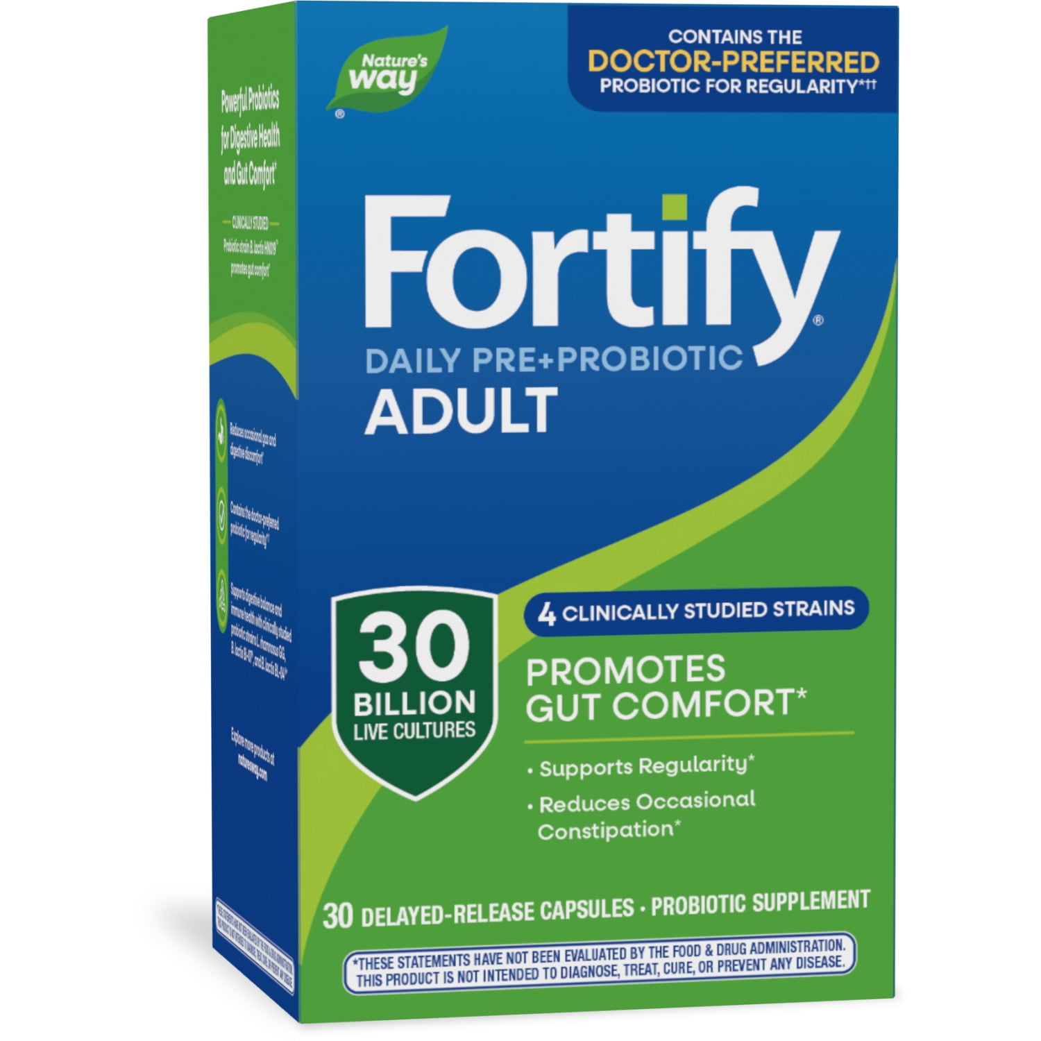 Nature's Way Fortify Daily Pre+Probiotic Adult Capsules, 30 Billion Live Cultures, Unisex, 30 Count