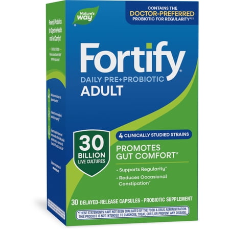 Nature's Way Fortify Daily Pre+Probiotic Adult Capsules, 30 Billion Live Cultures, Unisex, 30 Count