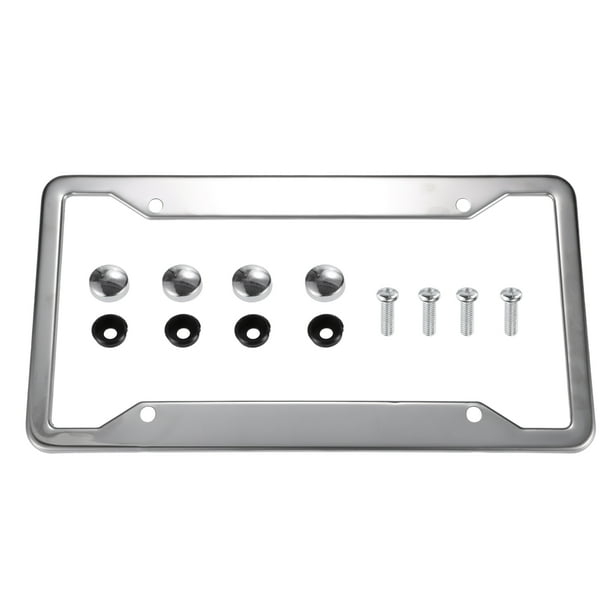 Marco de placa de matrícula de metal de acero inoxidable, cubierta delantera trasera para placa de coche, soporte para pulido de espejo a prueba de óxido con tornillos y almohadillas antisonajero, tono plateado Unique Bargains marcos de placas de automóviles