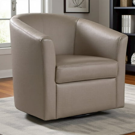FurniFact Champagne Upholstered Swivel Accent Chair with Sloped Arms for Living Room