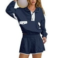 thumbnail image 5 of Feancey Travel Short Sets for Women 2 Piece Button Up Collar Sweatshirts and Shorts Lounge Set Fall Trendy Vacation Outfits Navy XL, 5 of 9