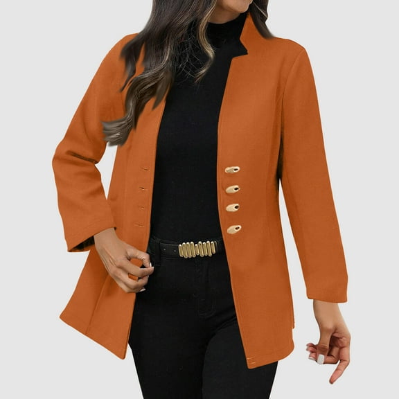 LIBRCLO Jackets for Women Thick Casual Woolenen Coat Hoodless Solid Color Long Sleeve Fitness Collared Button Soft Outwear