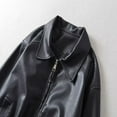 thumbnail image 4 of tklpehg Womens Jackets and Coats Motorcycle Leather Jacket Vintage Fall Coat Long Sleeve Loose Leisure Overcoat Solid Color Outwear Black L, 4 of 6