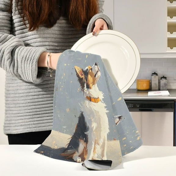BZSMCE Kitchen Towels Creative Light Brown White Dog Pattern Durable Kitchen Towel