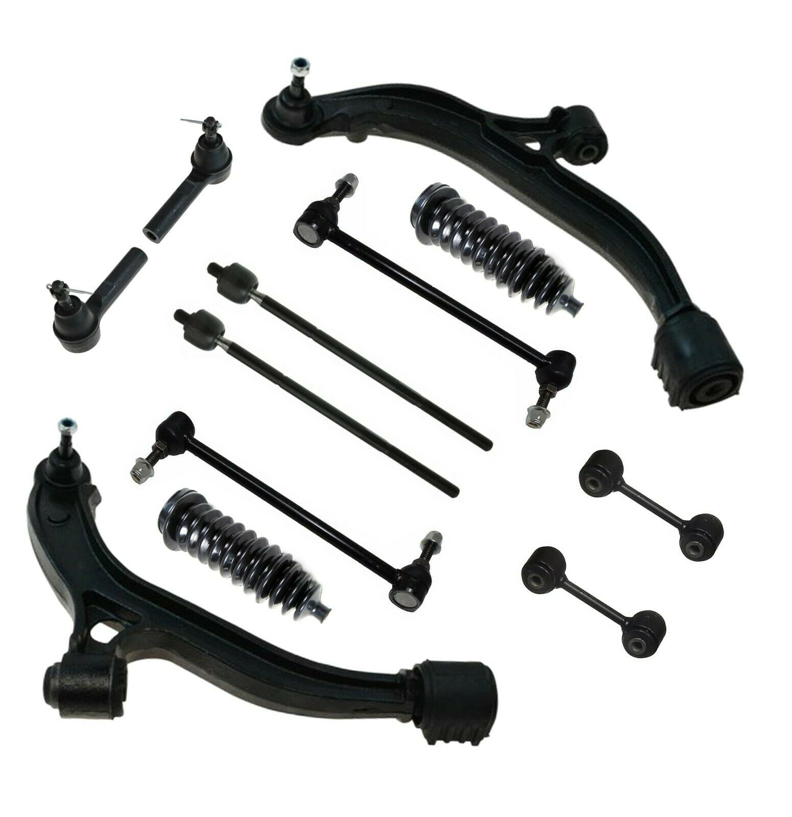 12 Pc Rear Front Suspension Lower Control Arms Sway Bars Tie Rod Ends