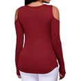 thumbnail image 3 of Camiseta de mujer Sexy con hombros descubiertos, cuello en V, vendaje, manga larga, rojo vino, XL Vogacara  AP001287-11, 3 of 7