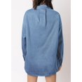 thumbnail image 3 of Blusa elegante de mezclilla para mujer, cuello en V, manga larga, azul, 3 of 6