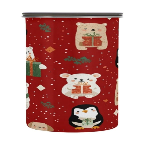 500ml Stainless Steel Food Storage Containers Cute Christmas Animals Airtight Kitchen Canisters with Vacuum Lid for Coffee Tea Flour Sugar Grains